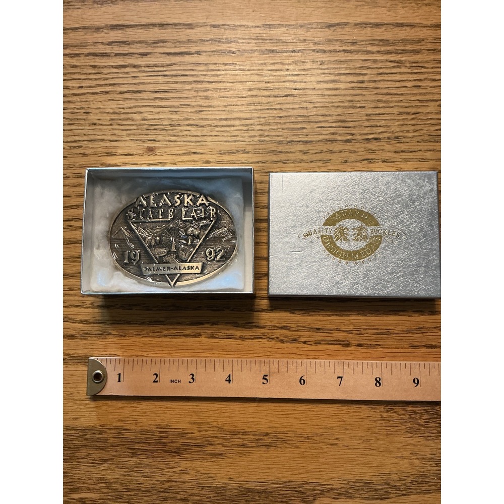 Vintage 1992 Alaska State Fair Belt Buckle Palmer Award Design Medals Brass